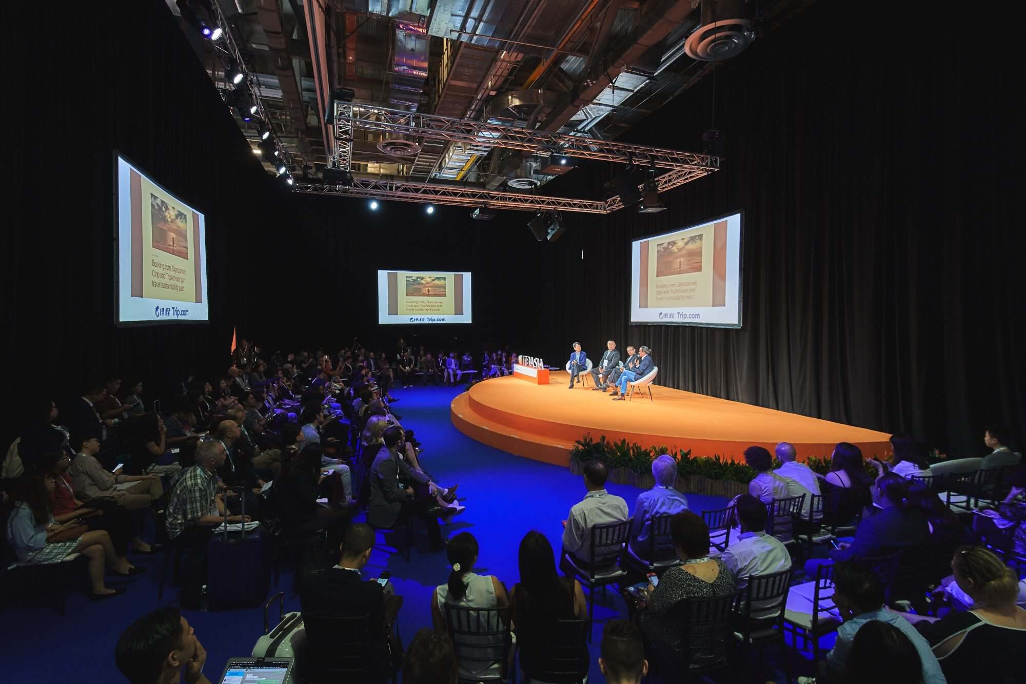 A large audience attends a panel discussion at ITB Asia 2026, Singapore, with speakers sharing insights on travel industry trends.