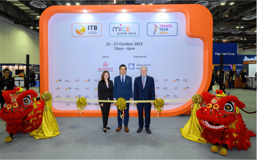Official image from ITB Asia 2026: a major travel trade event in Singapore featuring keynote speakers, exhibitors, and cultural performances.