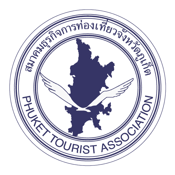 South East Asia map with wings and around text, Thailand map logo, Puket Tourist Association emblem, Tourism Thailand badge.