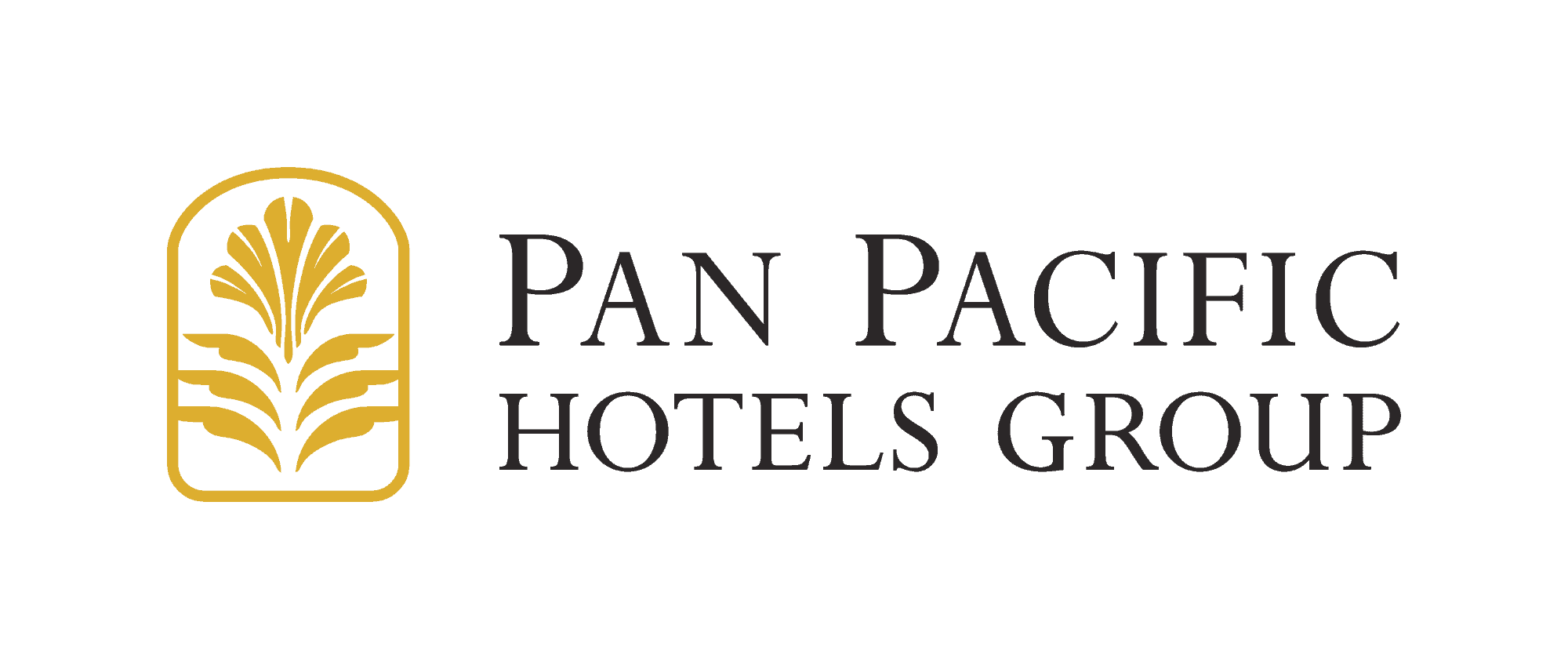 Luxurious hotel logo for Pan Pacific Hotels Group on a brown background.