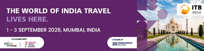 India travel showcase at ITB Asia 2026 in Singapore, highlighting India's vibrant travel industry.