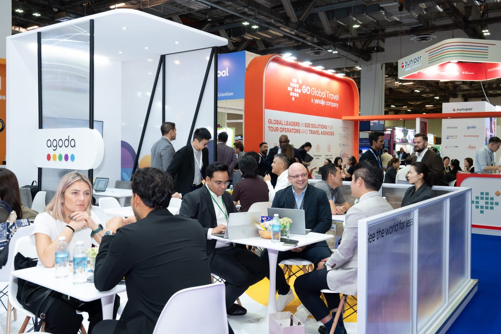 A busy scene at ITB Asia 2026 trade show in Singapore, showcasing networking and business opportunities in the travel industry.