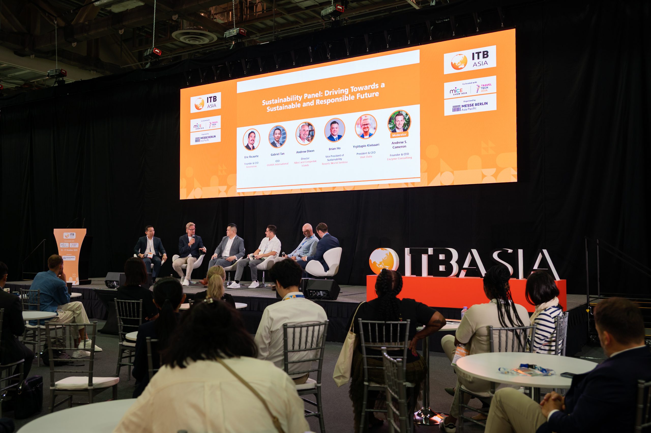 Panel discussion at ITB Asia 2026 on driving sustainability in the travel industry in Singapore.