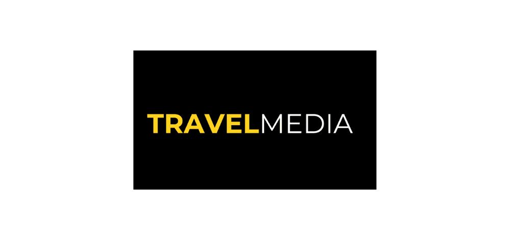 Travel Media logo with black background and yellow and white text.