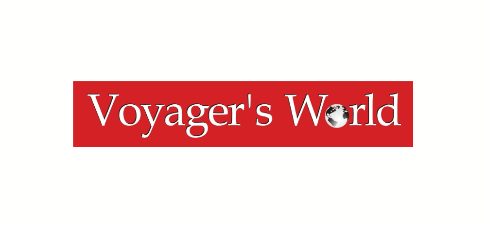 Voyager's World logo with red background and white text.