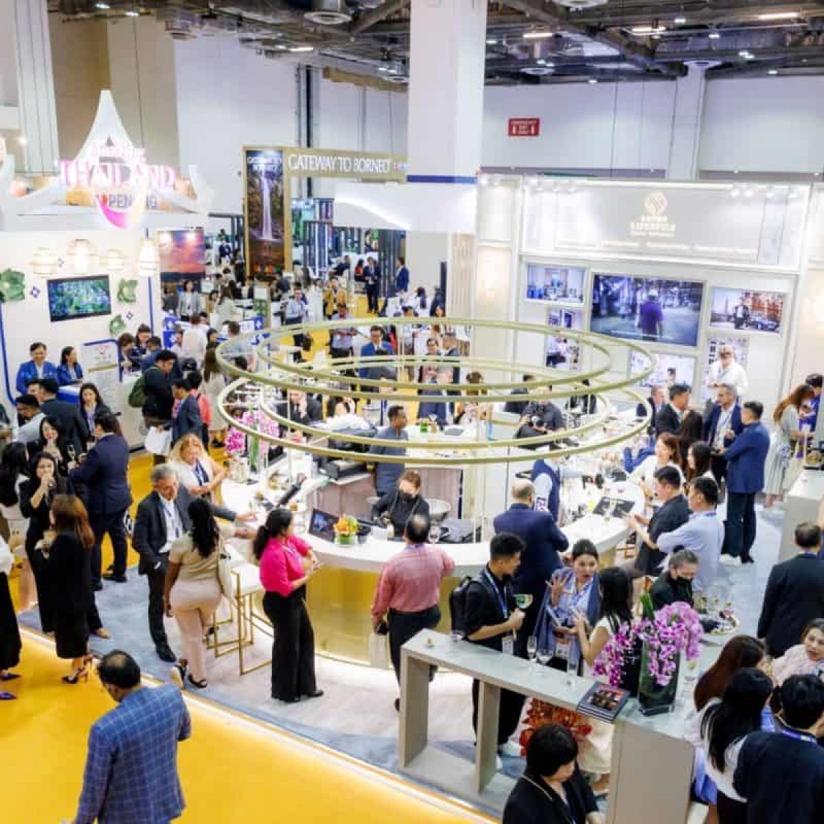 Vibrant scene from ITB Asia 2026 travel trade show in Singapore showcasing international tourism industry innovation and networking.